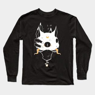 Two Headed Black Cat In Witch Hand Long Sleeve T-Shirt